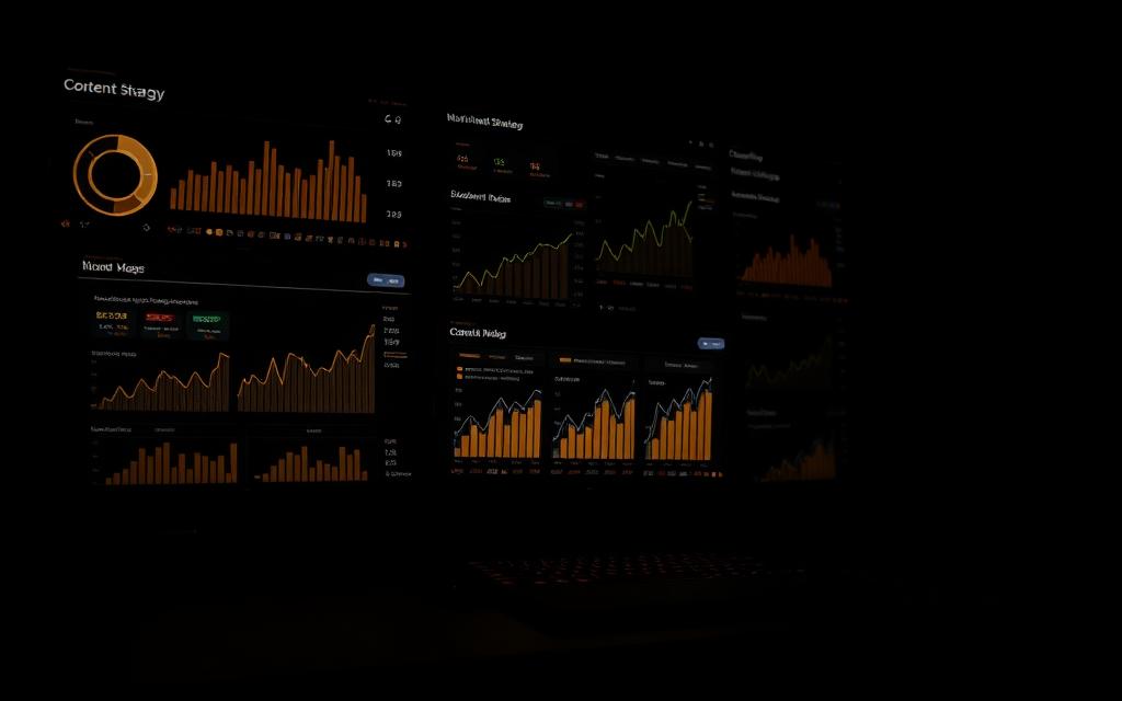 Marketing analytics dashboard with gold growth charts